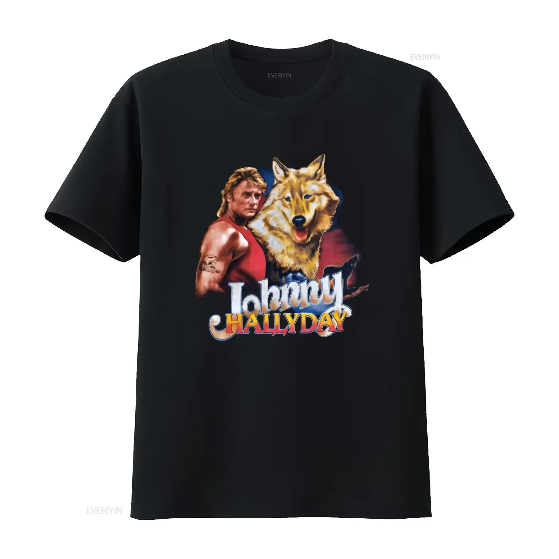 T shirt vintage pour homme années 1990 Johny Hallyday rock rétro avec motif géométrique de tigre coupe droite col ras du
