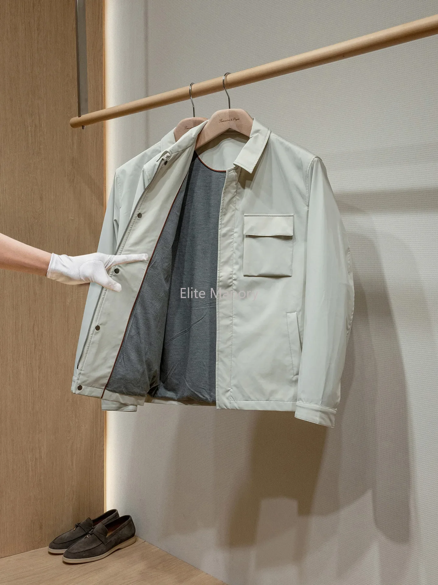 Three-proof outdoor fabric, inner wool blend, pocket lapel jacket
