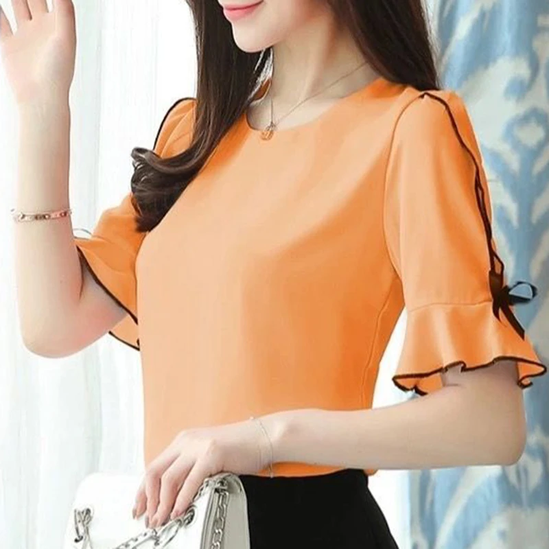 Elegant Ruffles Spliced Loose Hollow Out Bow Blouse Women's Clothing 2024 Summer New Casual Pullovers Chiffon Office Lady Shirt