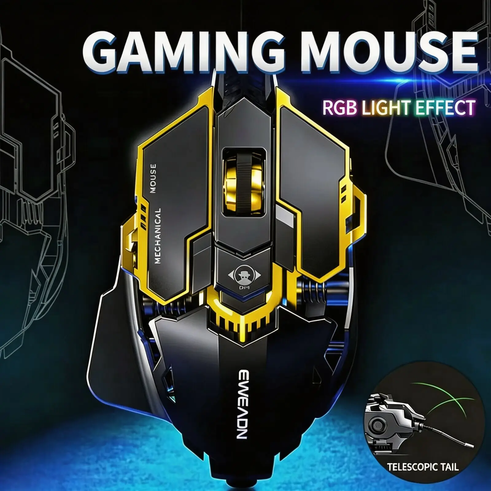 Wired Ergonomic Gaming Optical Silent RGB Mechanical Mouse 12800DPI Adjustable USBC Backlight Low Latency ESports Tablet Laptop