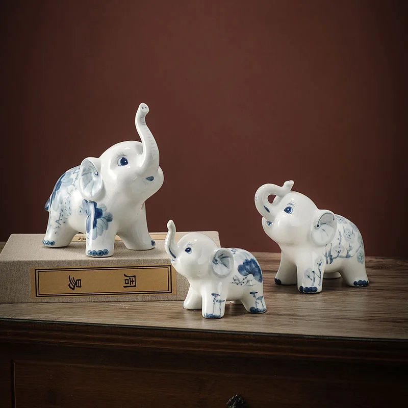 for-19-13.5-11.5CM S3 a Pair of Small Ceramic Ornaments and Handicrafts for Attracting Wealth a New Chinese-style Blue#