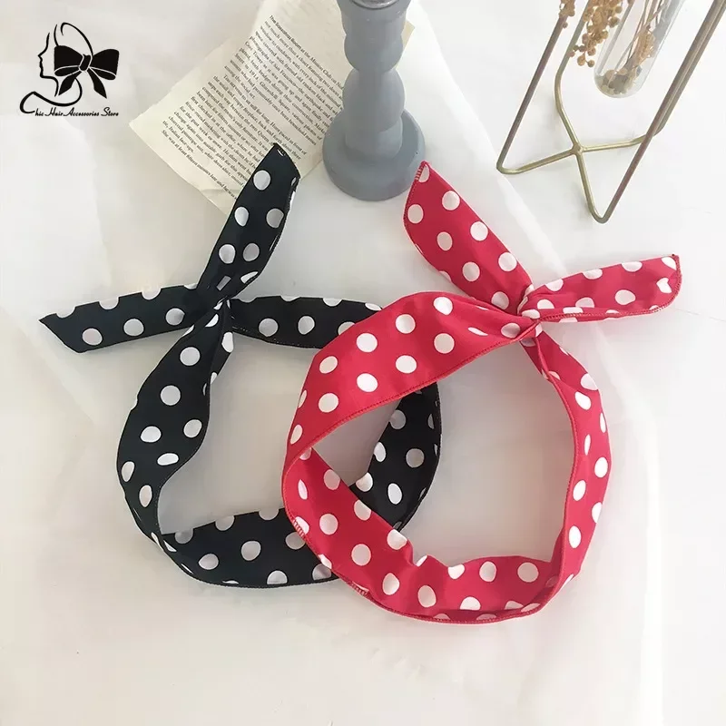 Women's Polka Red Headbands Long Wide Cotton Hairbands Girl's Cute ear's Dot headwear  Bow Tie Hair accessories