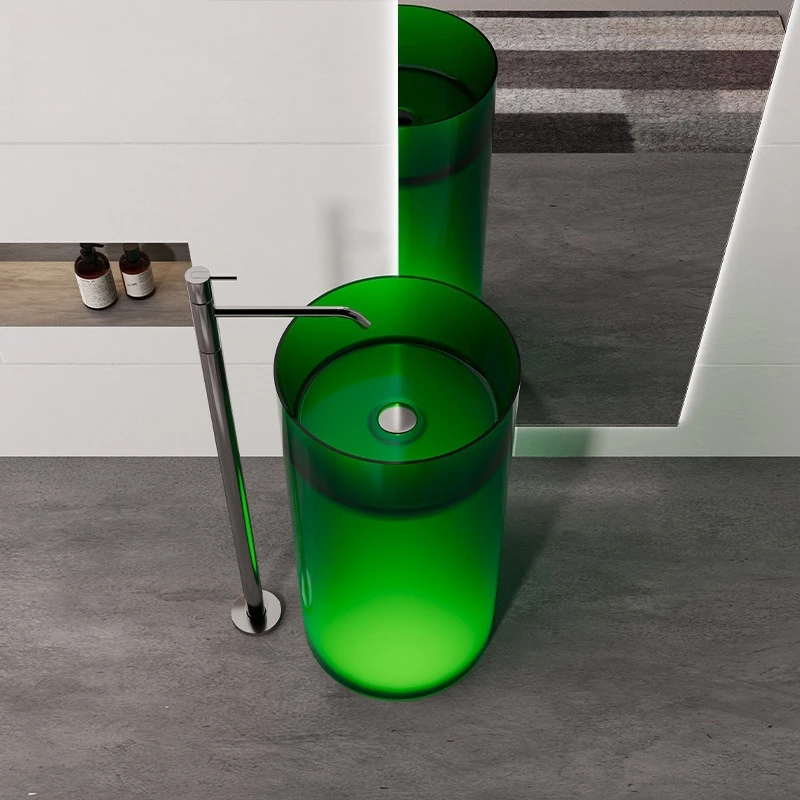 Crystal resin column basin hotel bed and breakfast bathroom independent floor wash basin cream wind column vertical