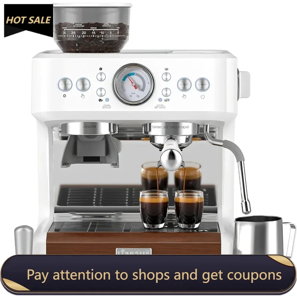 

Espresso Machine with Grinder, Cafe Espresso Machine with Milk Frother for Latte Cappuccinos Coffee Maker，2.8L Water Tank