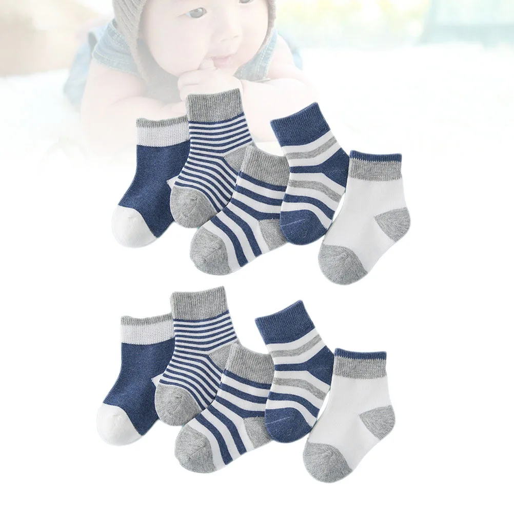 

5Pairs Kids Socks High-Quality Cotton Sweat Absorption Good Elasticity Stylish Design 1-3 Year Old Dark Blue Mixed Styles