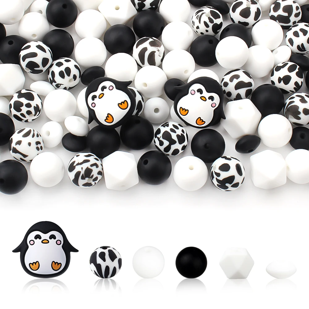 30 pçs 3d pinguins contas de silicone conjunto animal solto contas focais contas redondas diy jóias colhedores chaveiros decorações artesanais