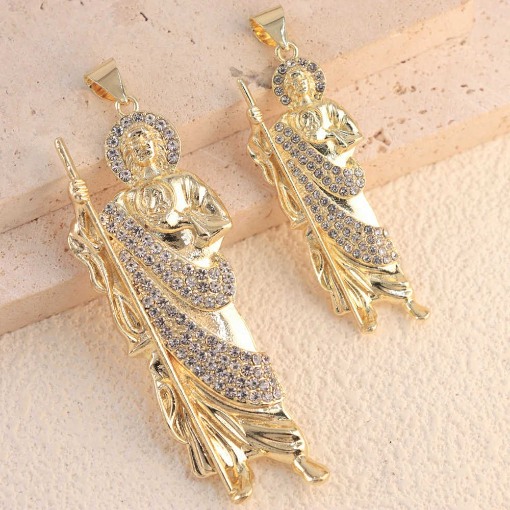 

Luck Cheap Price Religious Brass Jewelry Hip Hop Iced Out Apostle Pendant 14k Gold Plated San Judas Necklace Pendant