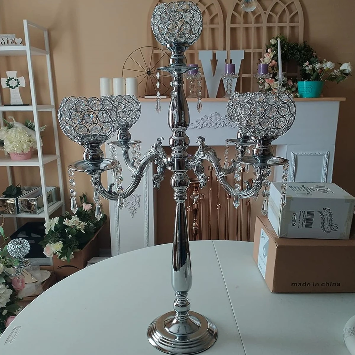 

10pcs 75 to 110cm tall)Tall Sliver Crystal Candelabra For Wedding Centerpiece Holder Decor Lager Floor Candelabra w8