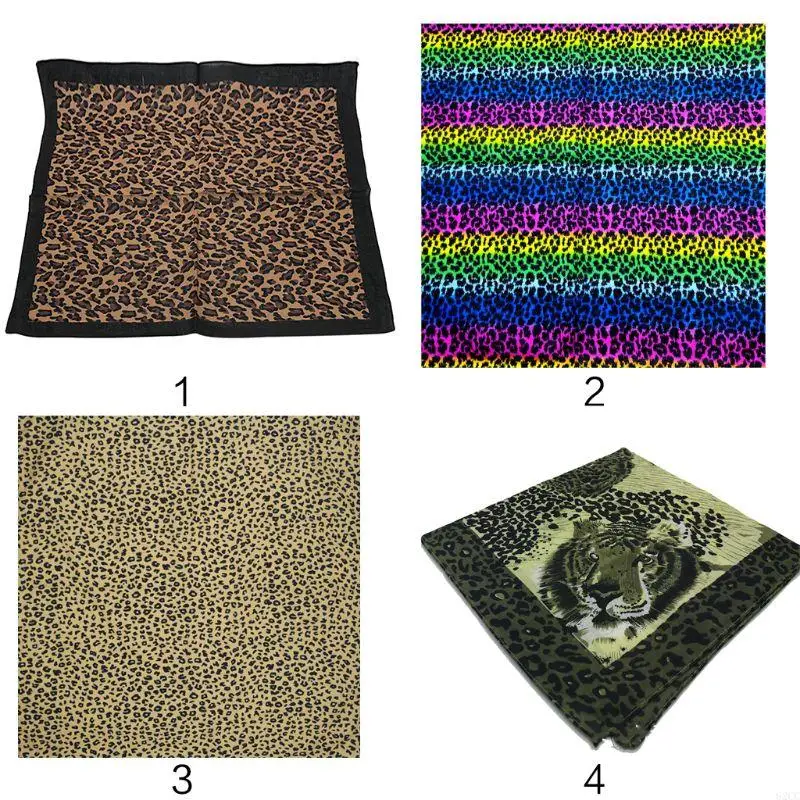 62CC Bohemian Vintage Leopard Print Unisex Cotton Square Scarf Outdoor Cycling