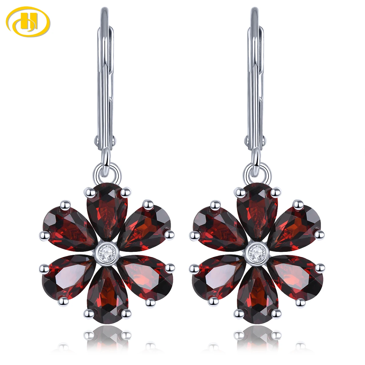 

Natural Red Garnet Solid Sterling Silver Drop Earring 6.2 Carats Genuine Birthstone Romantic Sweet Flower Design S925 Gifts