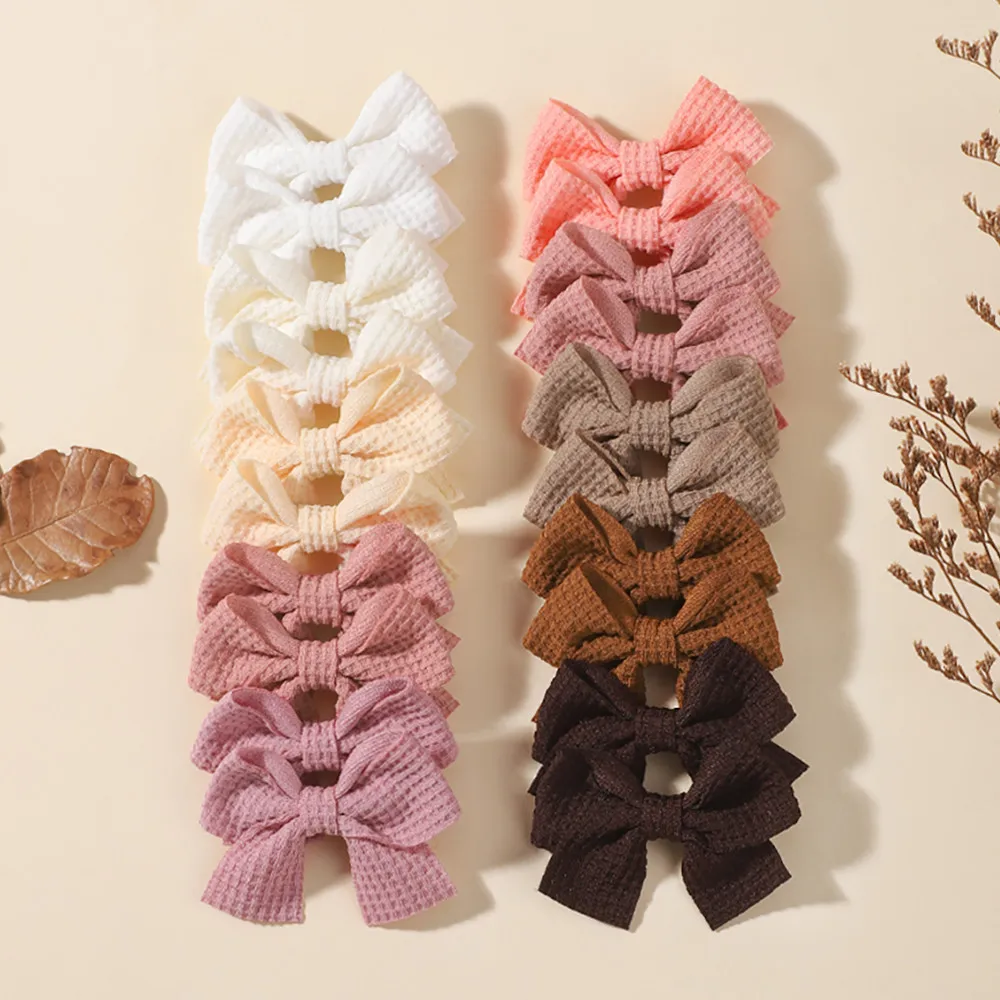 20Pcs/set Sweet Waffle Bow Hairpin for Girl Cute Hairpin Color Block Delicate Hairgripe Barrettes Children Head Accessories