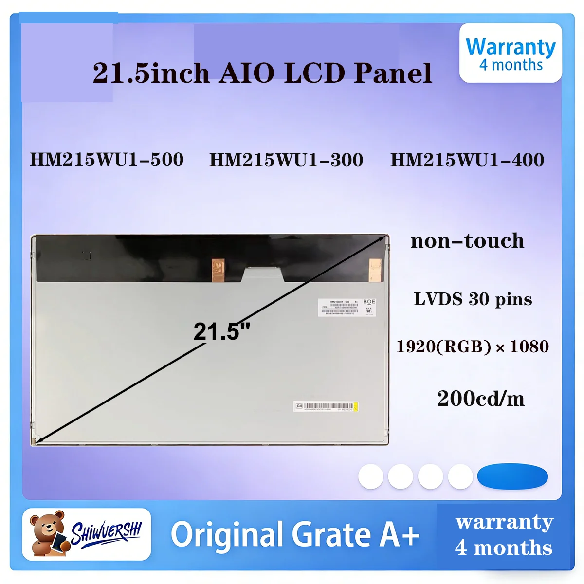 

21.5" New Original 1920*1080P FHD LCD Display Screen HM215WU1-500 HM215WU1-300 HM215WU1-400 75Hz 30 pins