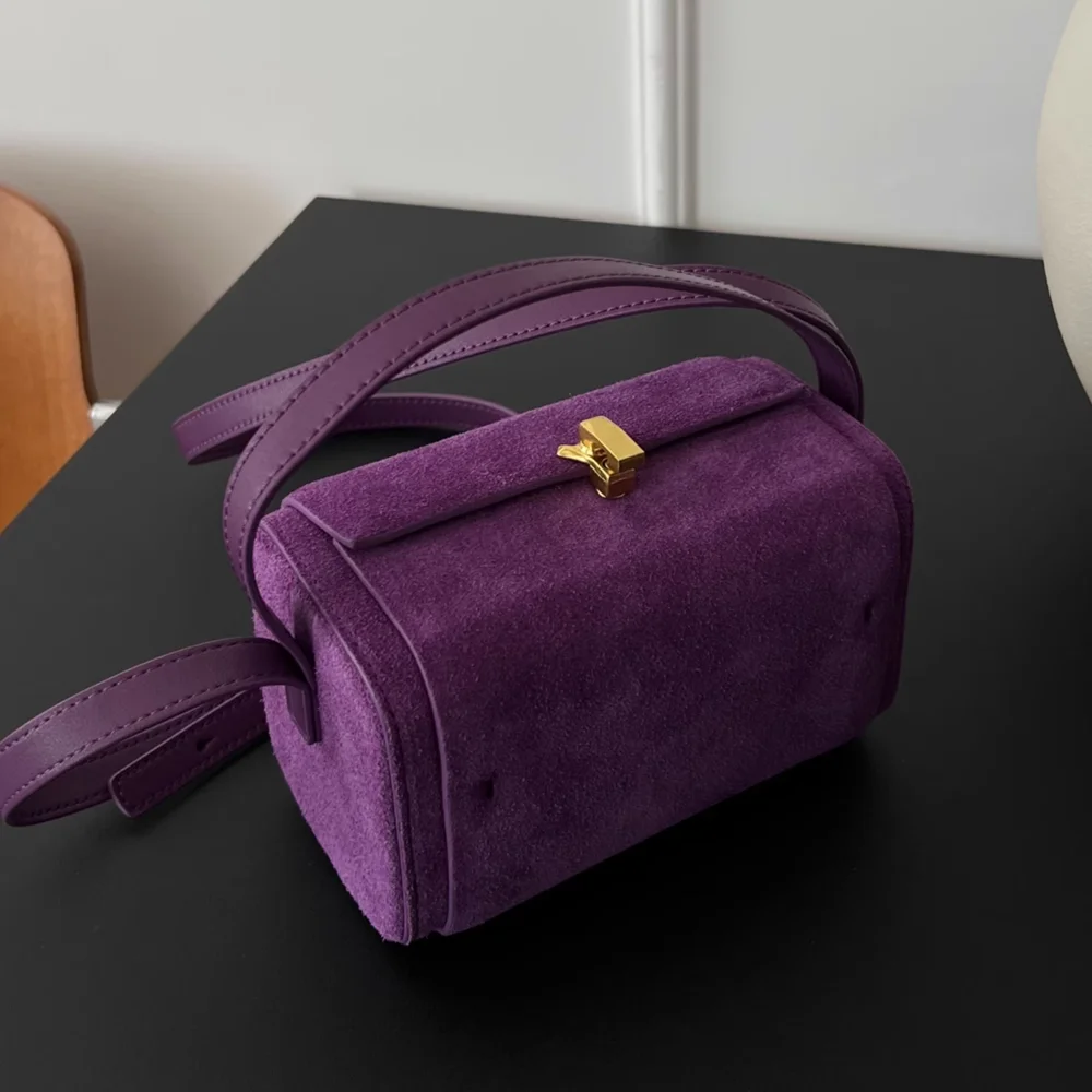 Purple Fashion Design Box Bag\\Handbag Women Genuine Leather Tote Pillow Shoulder Bag Real Leather Simple Crossbody Bag Small