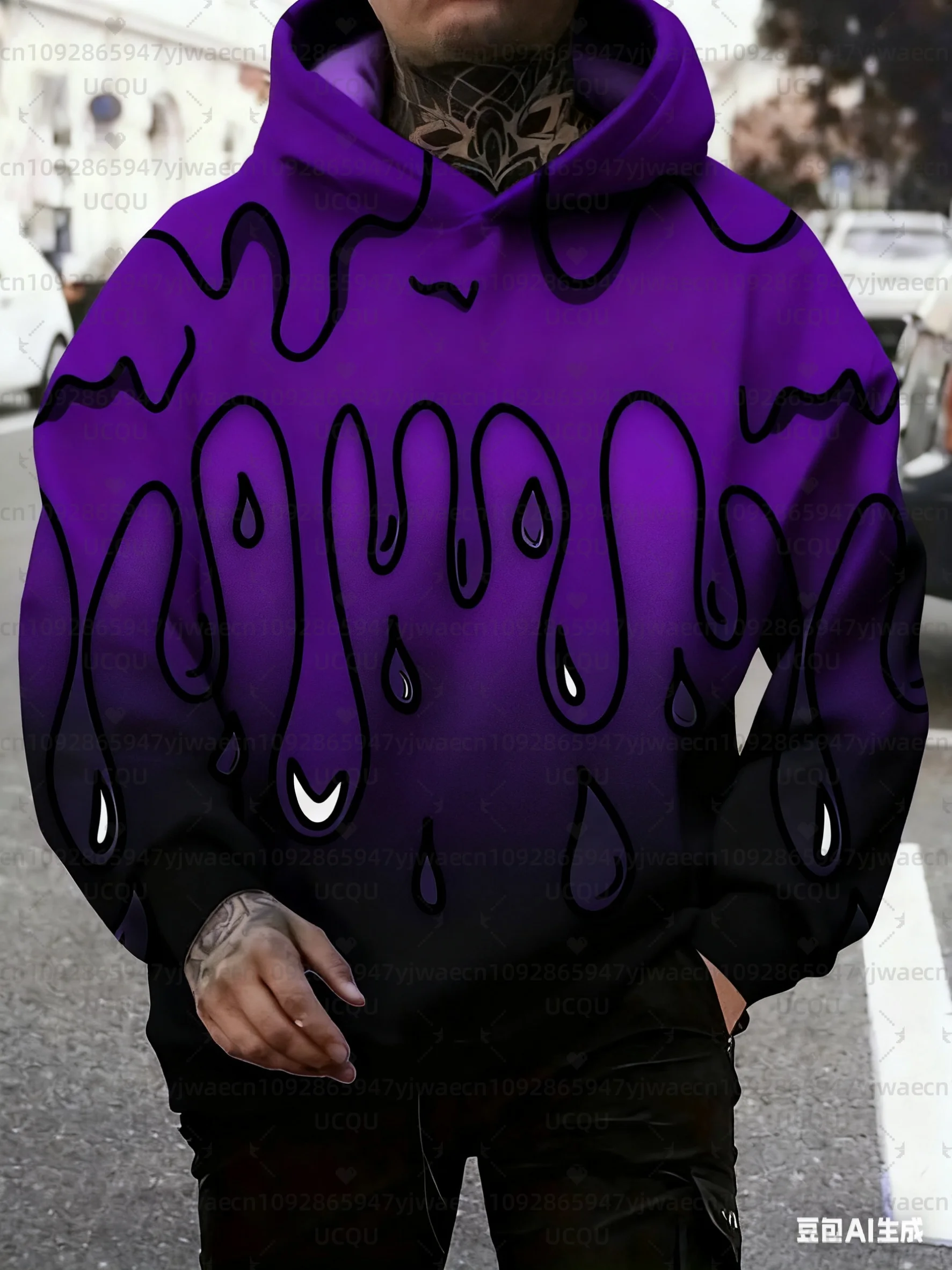 سويت شيرت رجالي بقلنسوة باللون الأخضر النيون والأرجواني، بلوفر بنمط تنقيط سائل يوميًا ورياضة للياقة البدنية في الهواء الطلق، هوديس نسائي #4