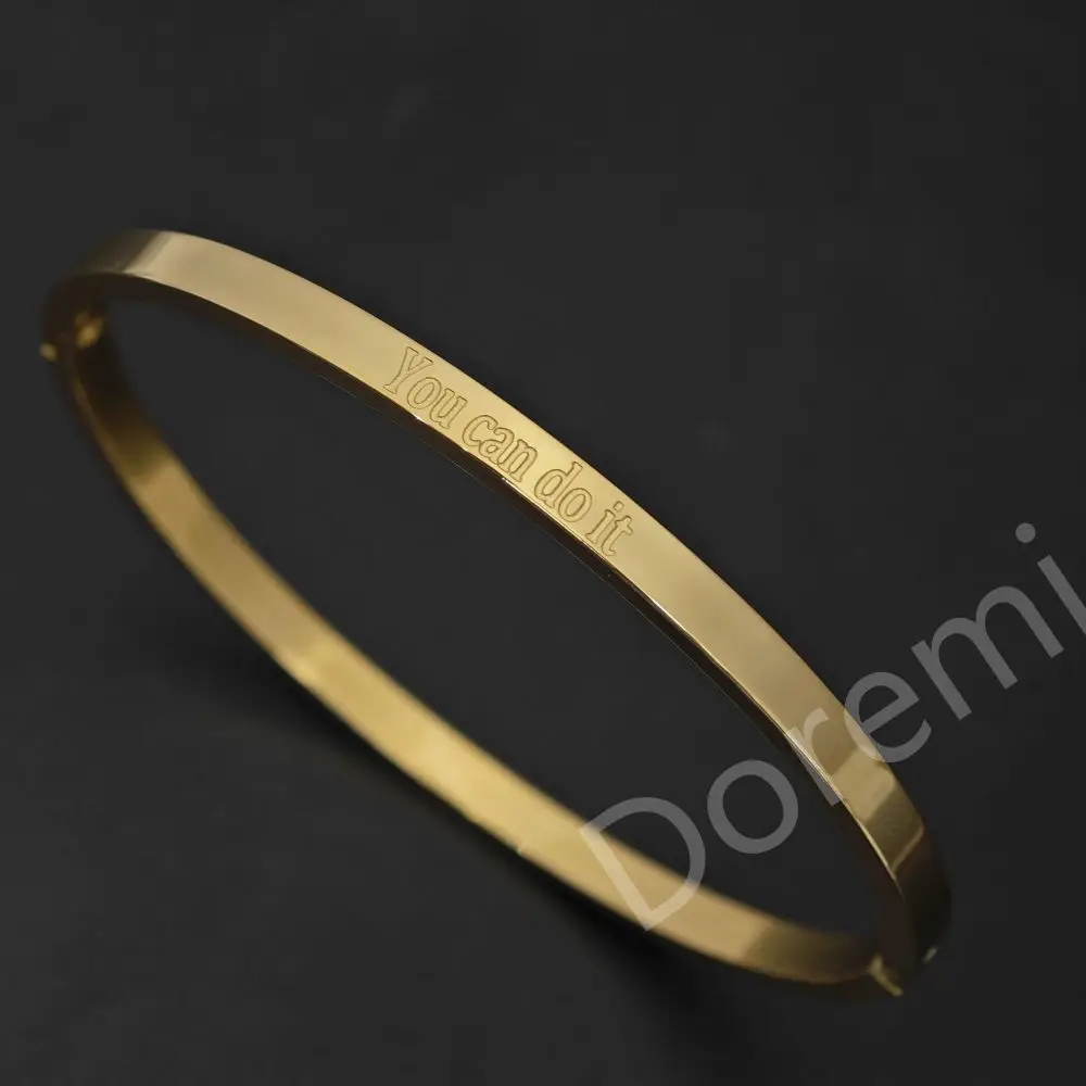 DOREMI Waterproof Tarnish Free Stainless Steel Etched Bangle Custom Quote Mantra Personalized Manifestation Jewelry Bangle