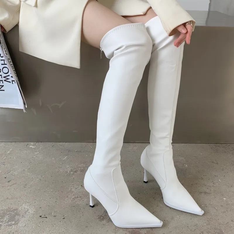 

2023 New Over The Knee Chelsea High Heels Women Boots Designer Trend Winter Shoes Women Pointed Toe Pumps Goth Motorcycle Botas