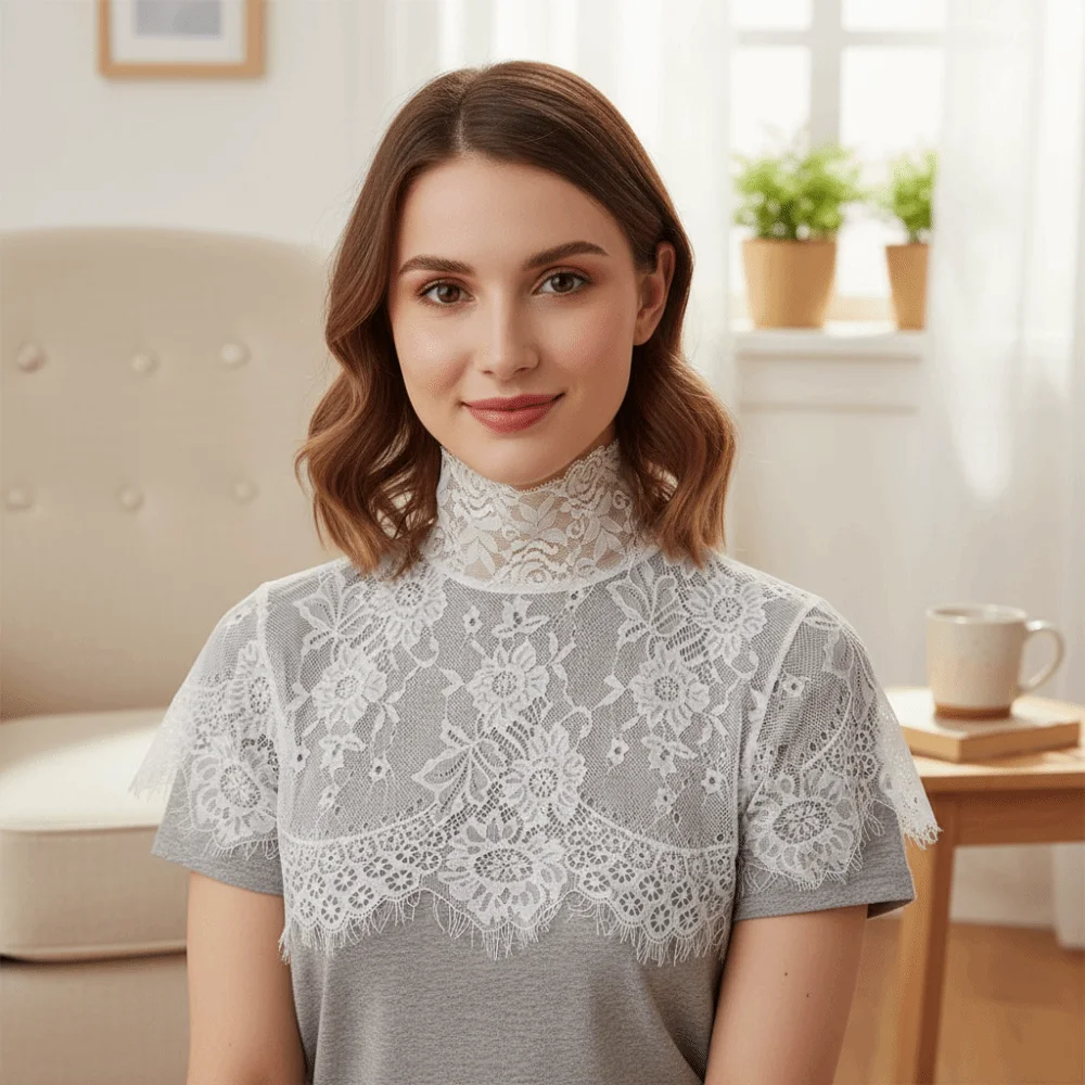 

Shawl Wrap Detachable Fake Collar Elegant Crochet Blouse Lace Collar Floral Embroidered Chiffon Removable Collar Wedding Dress
