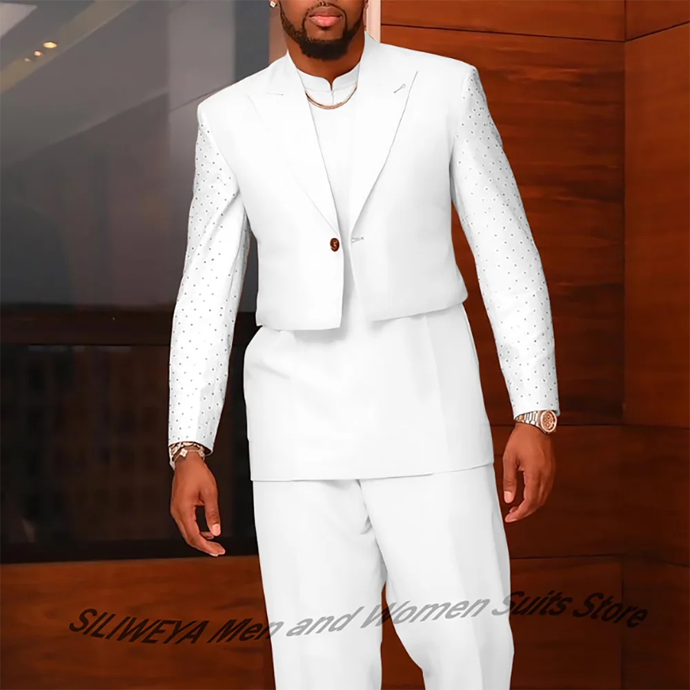

Роскошные модные белые мужские костюмы из двух предметов (куртка + брюки), комплект, пиджак с рукавами в горошек для современного роскошного наряда для торжественных мероприятий