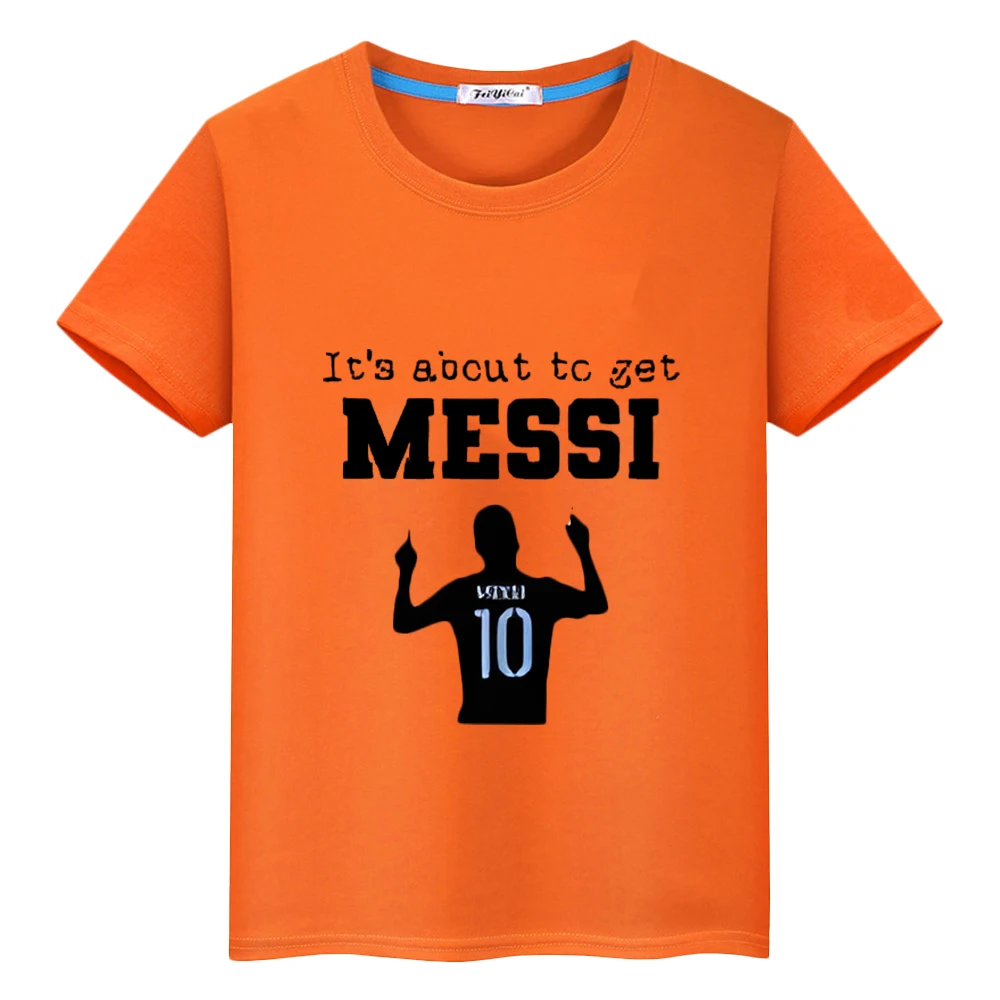 Football print boy Cartoon 100%Cotton T-shirt Casual Short y2k one piece Kawaii messi avatar Tops anime Tees kids clothes girls