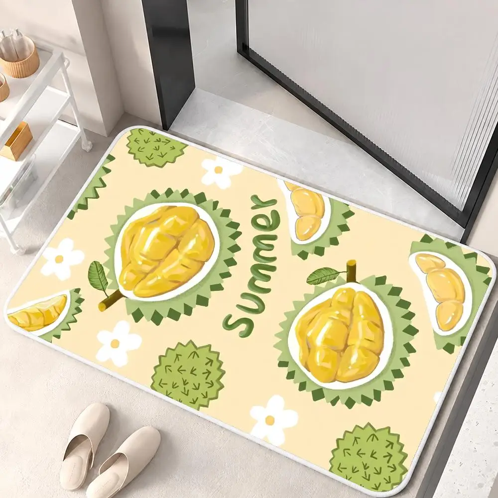 Durian Fruit With Thorns Floor Mat Flannel Rug Soft Non Slip Washable Door Mat For Bathroom Bedroom Kitchen Home Decor