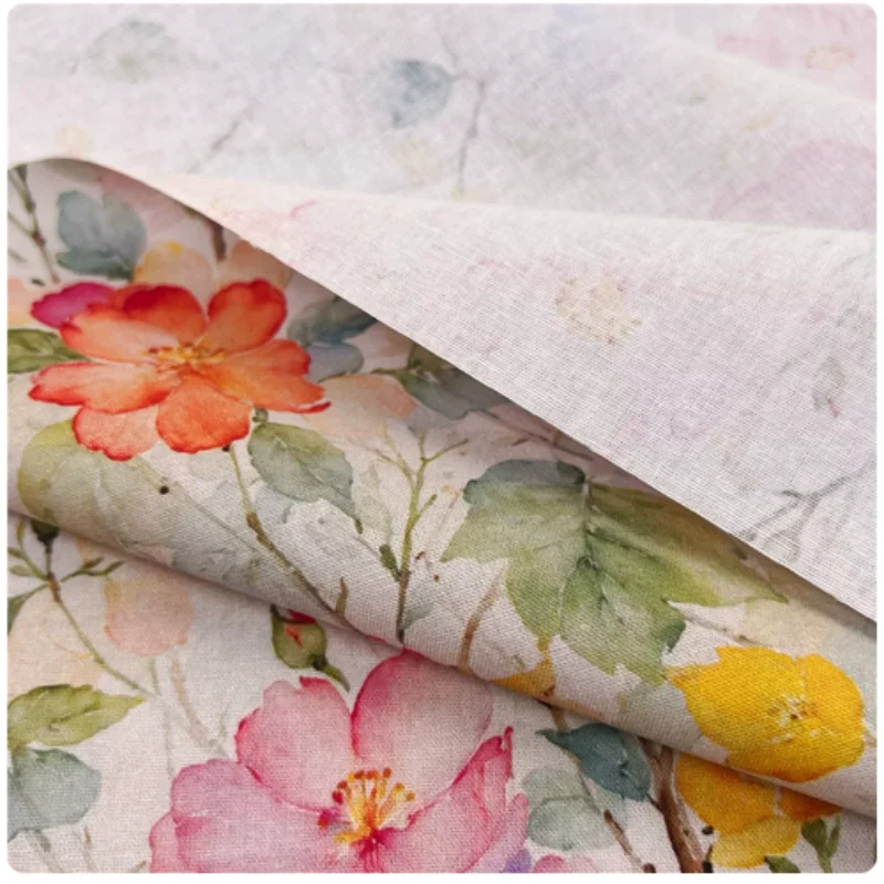 Colored Flower Print 100% Cotton Plain Fabric For Handmade DIY Bag Dress Book Cover Cap, M221