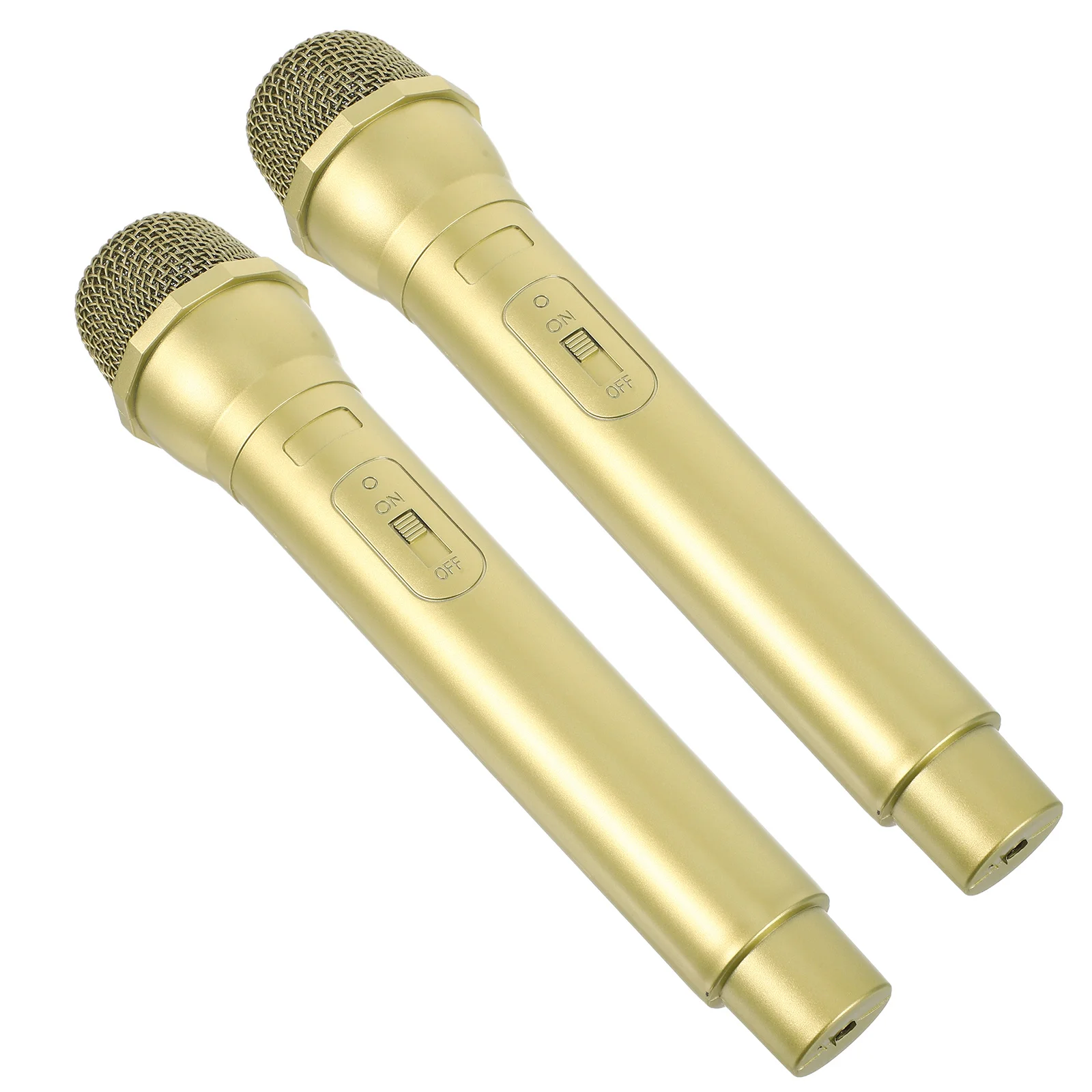 2개 세트 가짜 마이크 소품 금색 사실적인 모형 어린이 놀이용 카라오케 공연 무대 의상 파티 용품
