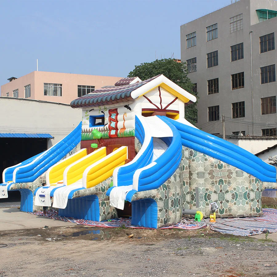 New Design Log Cabin Inflatable Air Bounce House Slide Inflatable Water Amusement  Slide