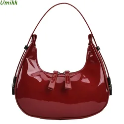 Luxury PU Half Moon Bag Retro Red Women's Armpit Purse High Quality Crescent Bag Ladies Chic Small Shoulder Bag Designer Handbag