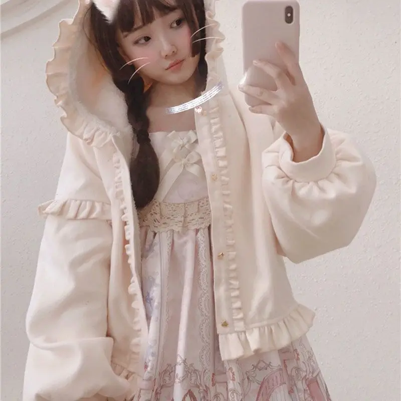 

2025 New Long Sleeve Single Breasted Jackets Autumn Winter Thicked Warm Coat Women Fashion All-match Lolita Tops Mujer