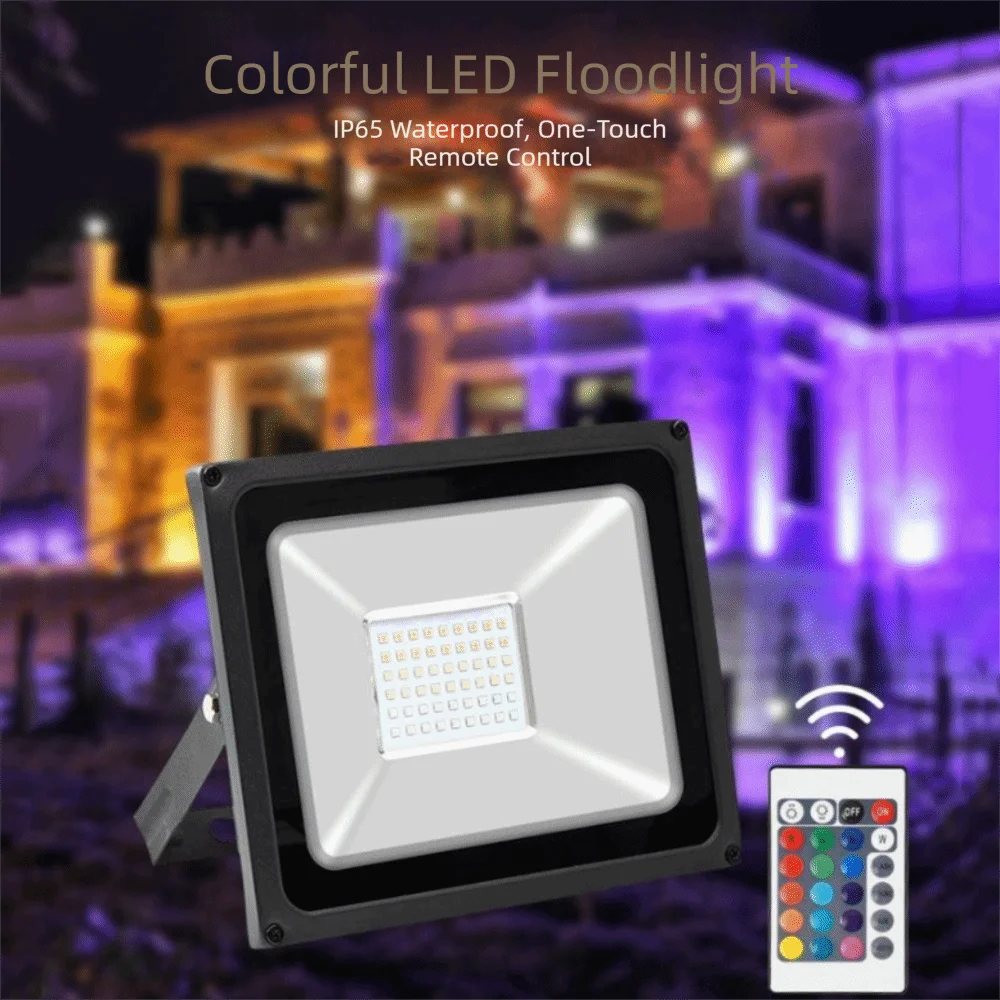 Reflector IP66 Waterproof RGB LED Floodlight Multicolor 220V Color Spotlight 30W 50W 100W With Remote Outdoor Lighting Landscape