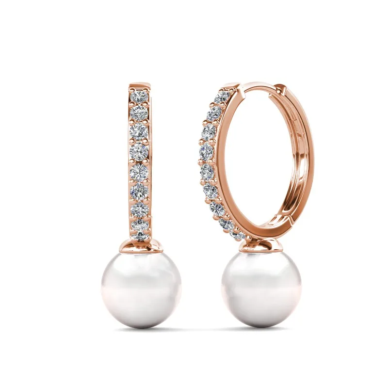 

Daisini 925 Sterling Silver Hoop Earrings with Swarovski Crystals Pearl Earrings for Women Daily Piercing Birthday Jewelry Gift