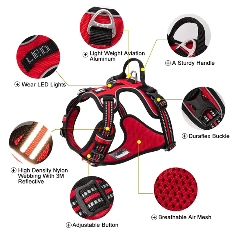 Truelove Pet Reflective Nylon Dog Harness  No Pull Vest Soft Adjustable Medium And Large Dog Undershirt Walking Running TLH56512