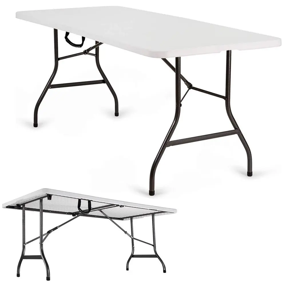 Garten tisch faltbar 180x76 cm Tragegriff Kunststoff 8 Personen Buffett isch Camping klappbar weiß – Detail 12