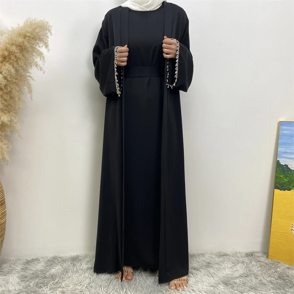 2024 New 2 Piece Abaya Kimono Matching Muslim Set Ramadan Abayas for Women Dubai Turkey Inner Hijab Dress Arab Islam Clothing