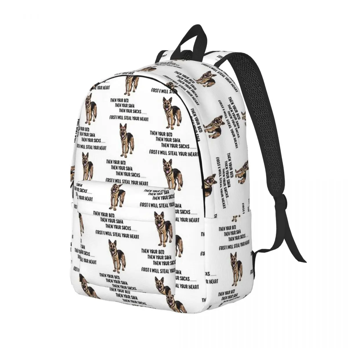 German Shepherd First I Will Steal Your Heart Then Your Bed Backpack Elementary High College Student Bookbag Canvas Daypack