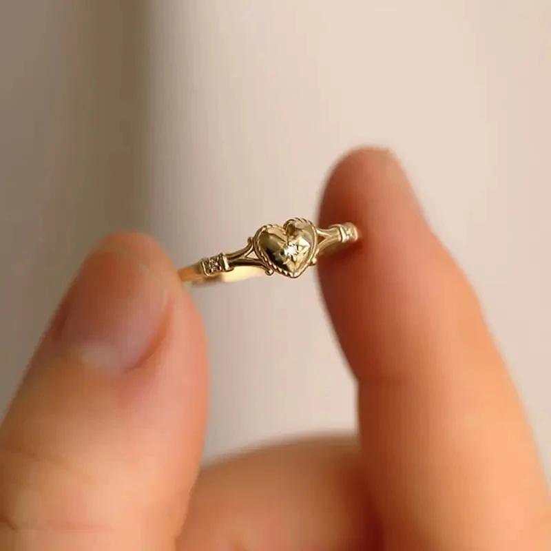 Huitan Gold Color Heart Rings with Shiny Cubic Zirconia for Women Delicate Wedding Band Accessories Trendy Engagement Jewelry image 3