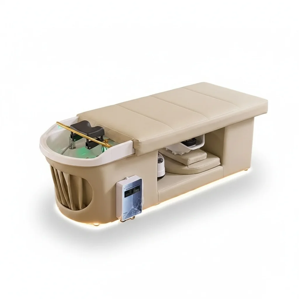 

Shampoo Bed with LED, Hair Washing Massage Table, Head Spa Salon Bed, Heavy Duty Professional Furniture for Beauty Spa