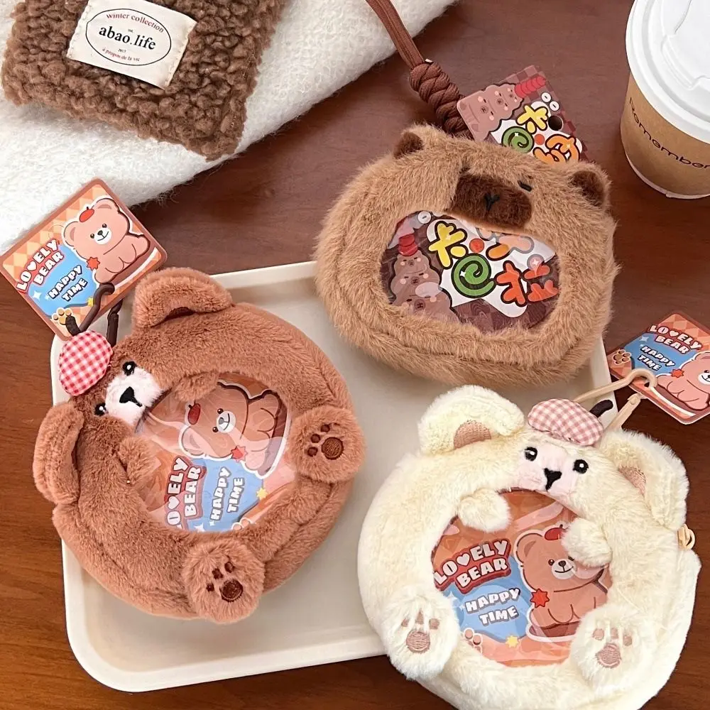 Cute Plush Coin Purse Bear/Capybara/Elephant Multifunctional Badge Bag Cartoon Bagpack Pendant Zero Wallet Earphone Bag