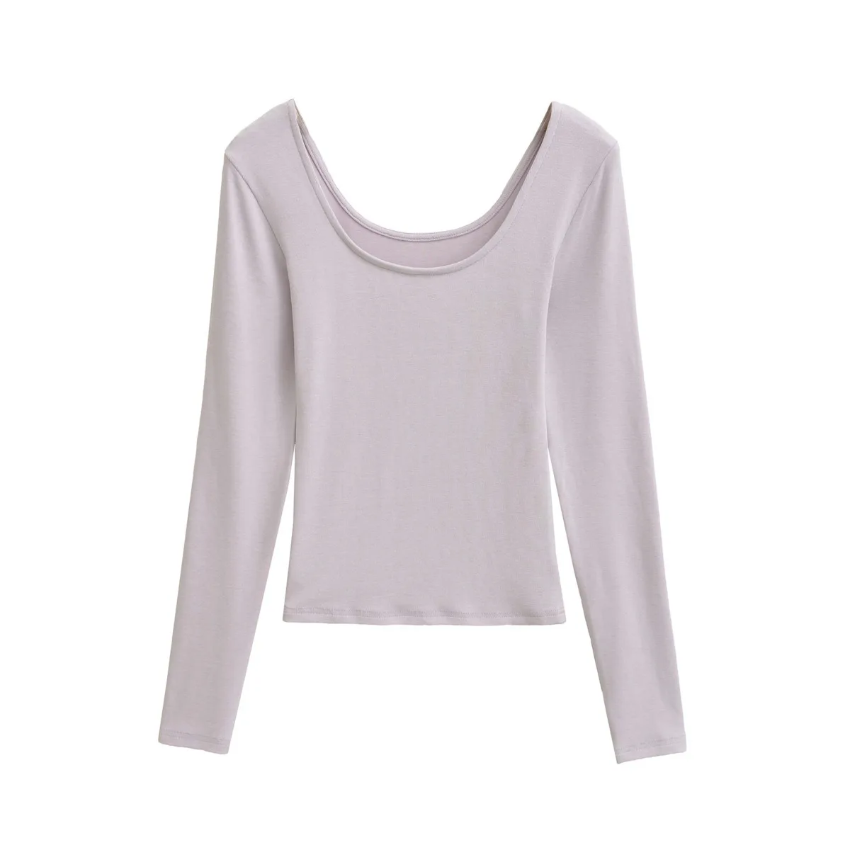 Spicy Girl col en U profond cachemire à manches longues femmes automne nouveau coupe ajustée couleur unie épaule régulière Base petit haut T-Shirt J8BX