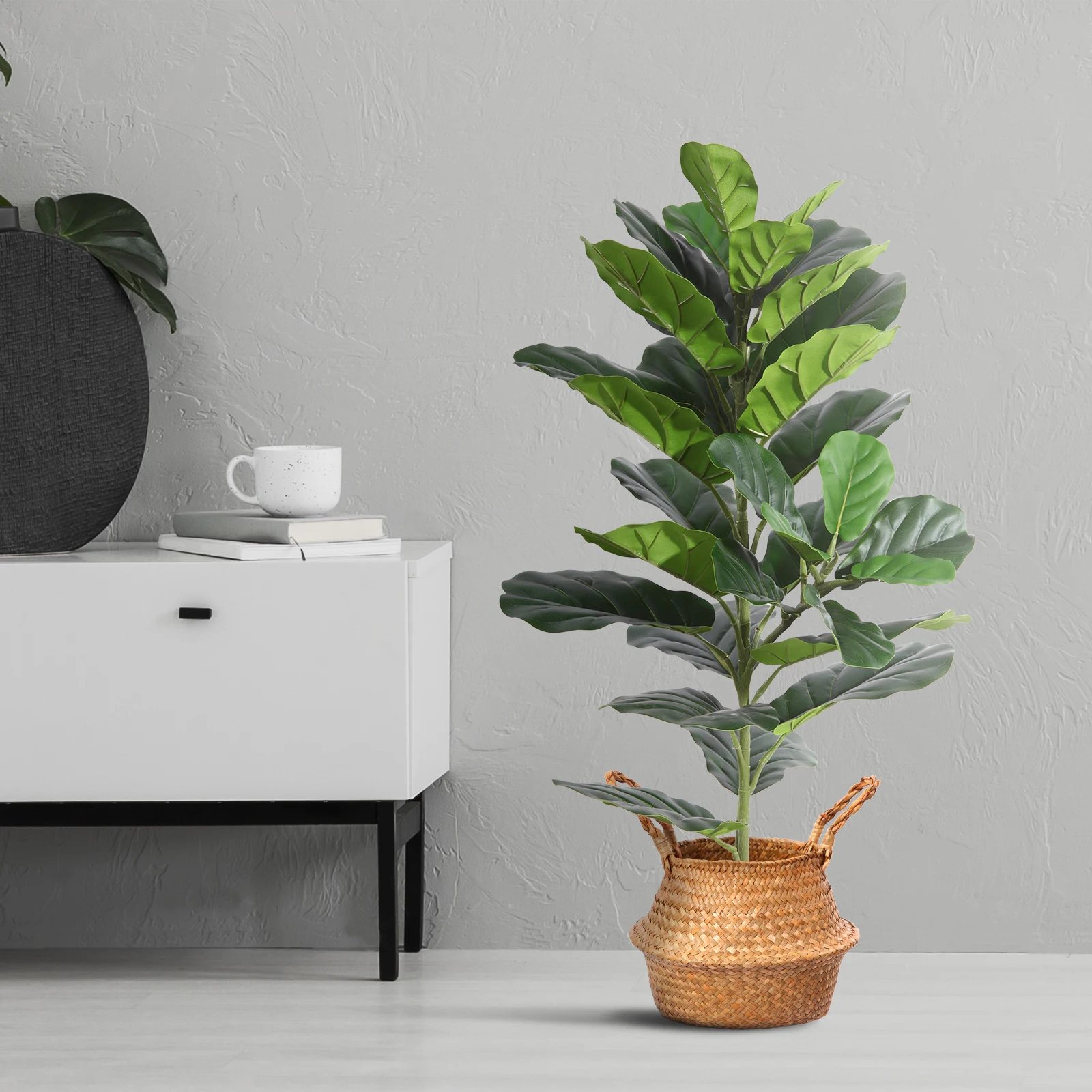 22/29/39 Inch Artificial Fiddle Leaf Fig Tree With Seagrass Basket For Home Office Room Decor, 1 Pack