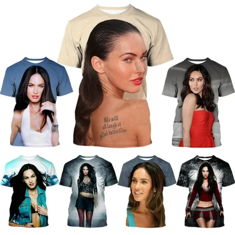 

2025 Sexy Actress Megan Fox 3D Print Quick Dry Breathable Sport Men's Plus-size Crew Neck T-shirt