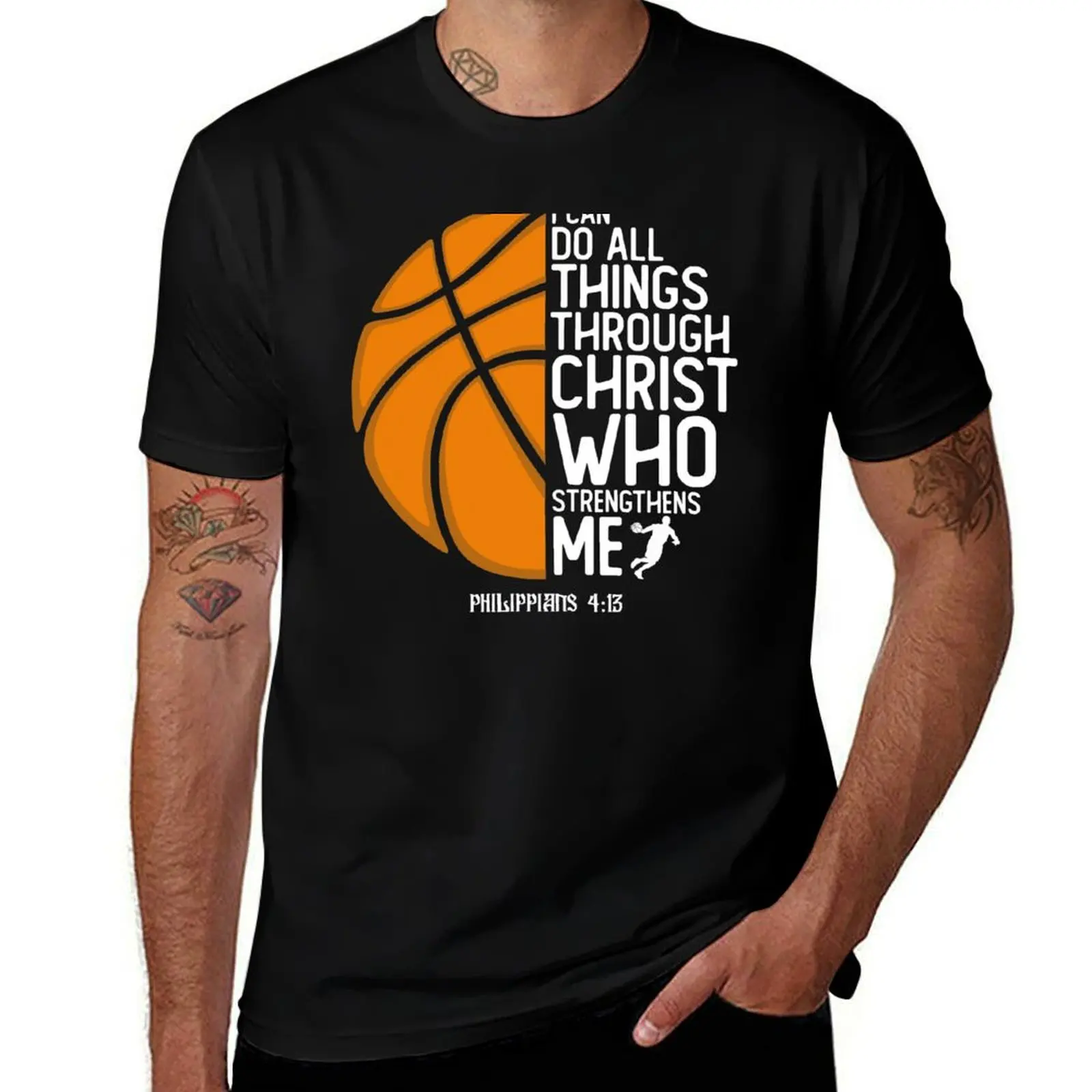 Christian Basketball I Can Do All Things Through Christ Philippians 4:13 Bible Verse Inspirational Player Gift T-Shirt