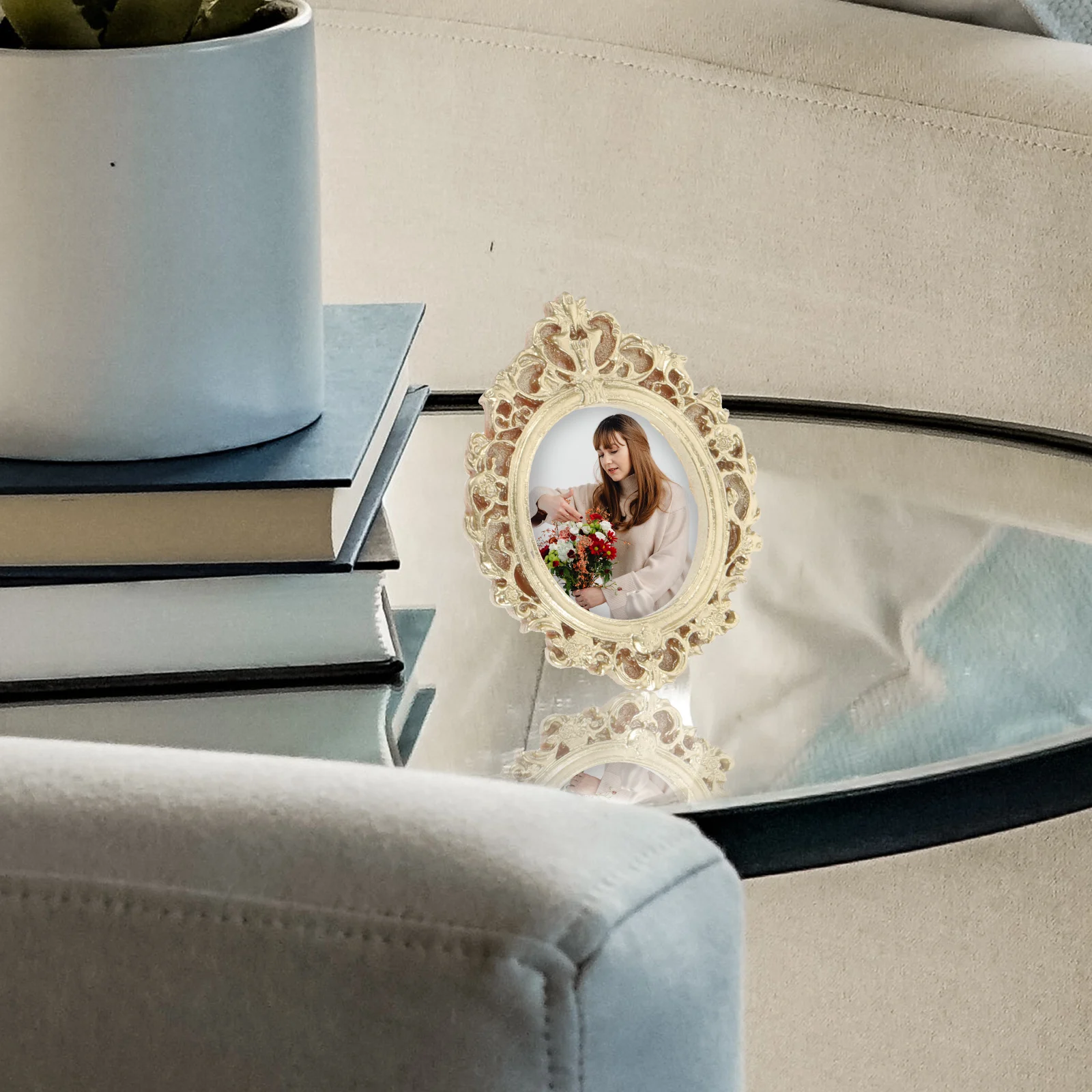 

6 Pcs Retro Round Frame Ornaments Vintage Home Decor Photo Mini Picture Frames Decorations Resin Decorative