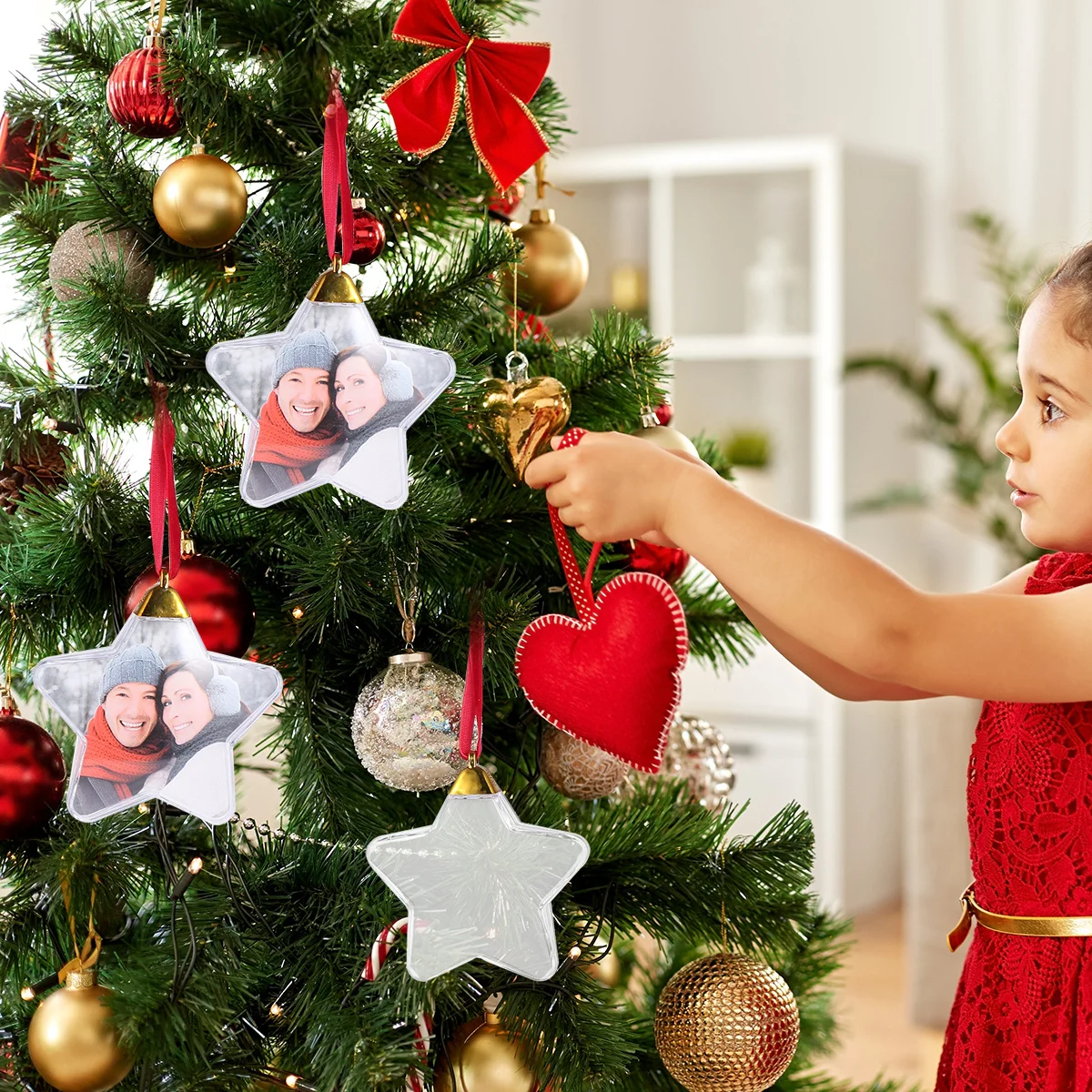 

6pcs Christmas Photo Ball Hanging Decor Star Shaped Diy Transparent Ornament For Xmas Tree New Year Party Supplies Pentagram