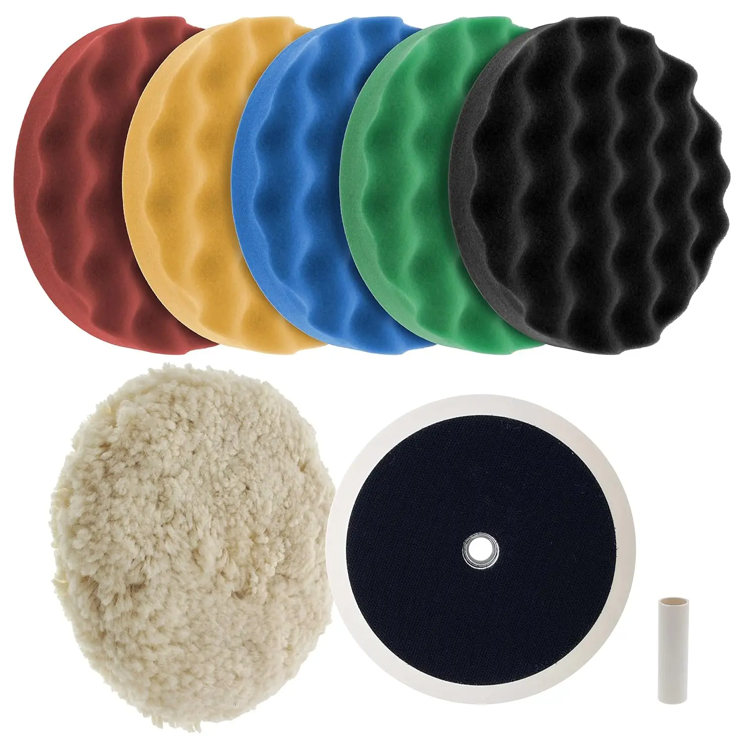 

Professional 6-Pad Car Buffing and Polishing Kit with Foam and Wool Pads for Detailing - 8 Inch Set