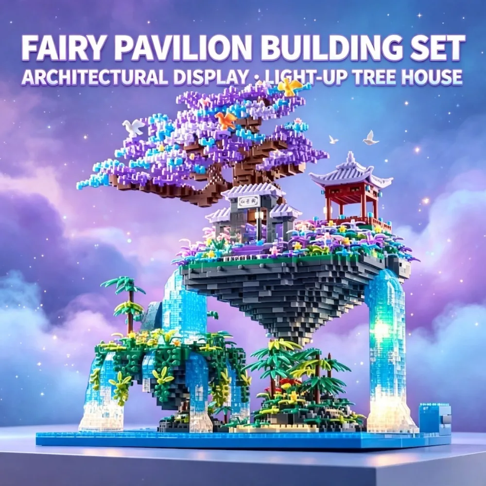 Chinese Architecture Building Block Peach Blossom Pond Fairy Pavilion Tree House Diy Brick Model Home Decoration Christmas Gifts