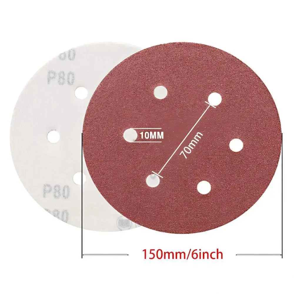 6 Inch 6 Holes Multi-Grit Sanding Discs Hook Loop Aluminum Oxide Sandpaper for Woodworking Auto Body Rust Removal Orbital Sander