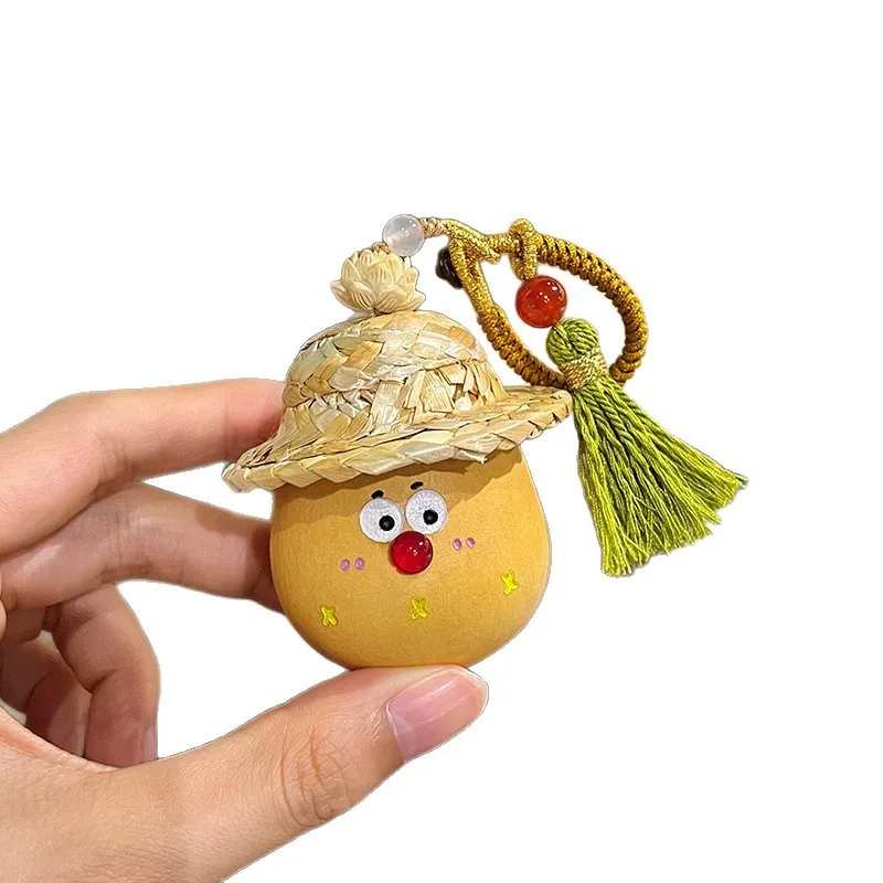Cartoon Straw Hat Mini Gourd Fidget Toy Persimmon Pattern Cute Doll Face Bag Charm Keychain Gifts