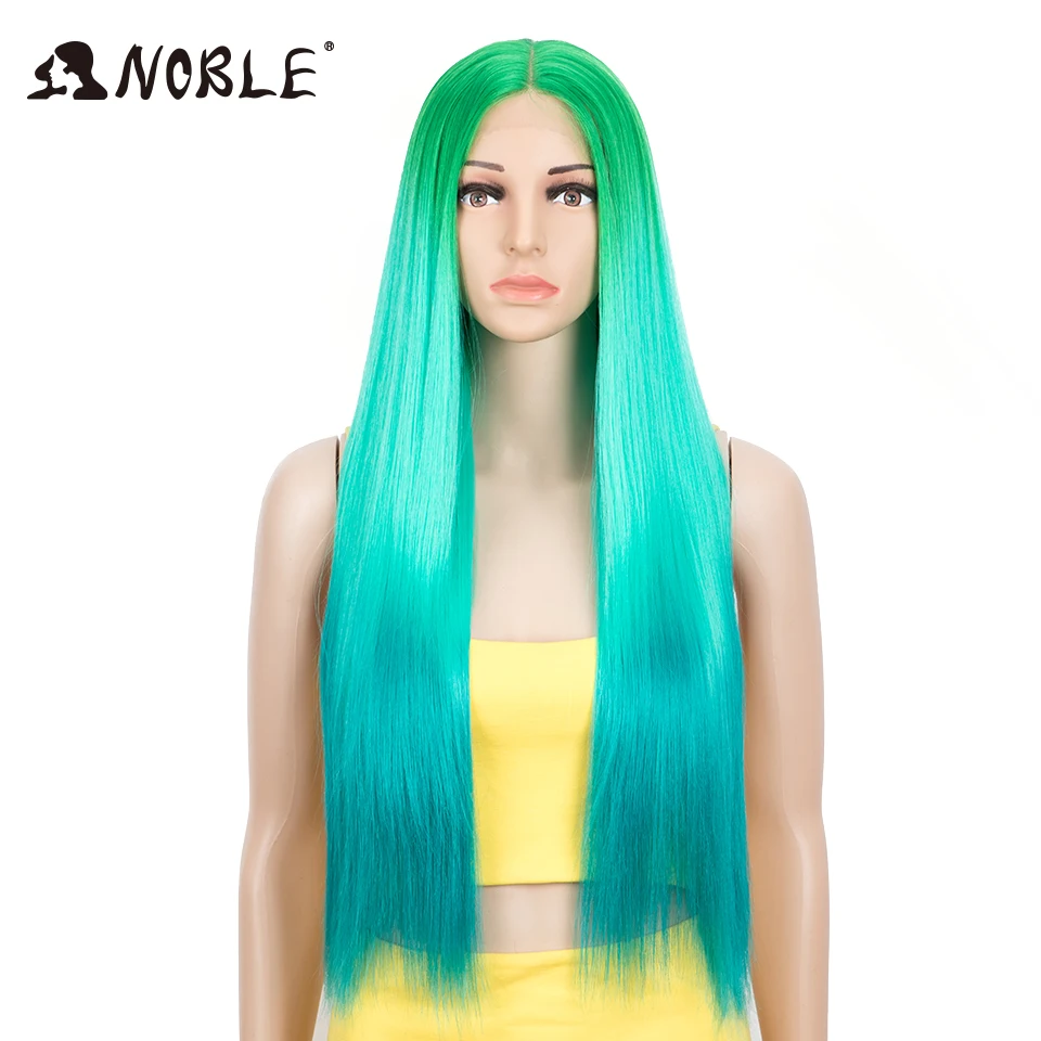 Noble Synthetic Lace Front Wigs For Black Women Green Color Hair Long straight Wig 30inch Lace Wig Heat Resistant Cosplay Wigs