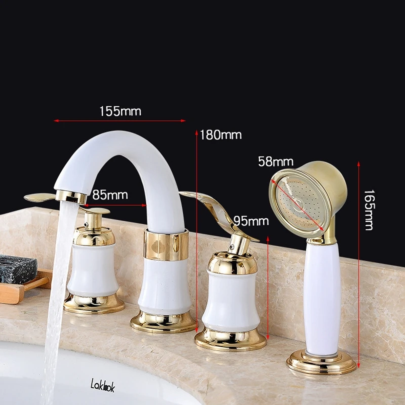 

4Pcs/Set Brass Deck Mounted Bathroom Bathtub Faucet Set with Handheld Shower Tub Basin Faucet Cold and Hot Mixer Water Tap Crane